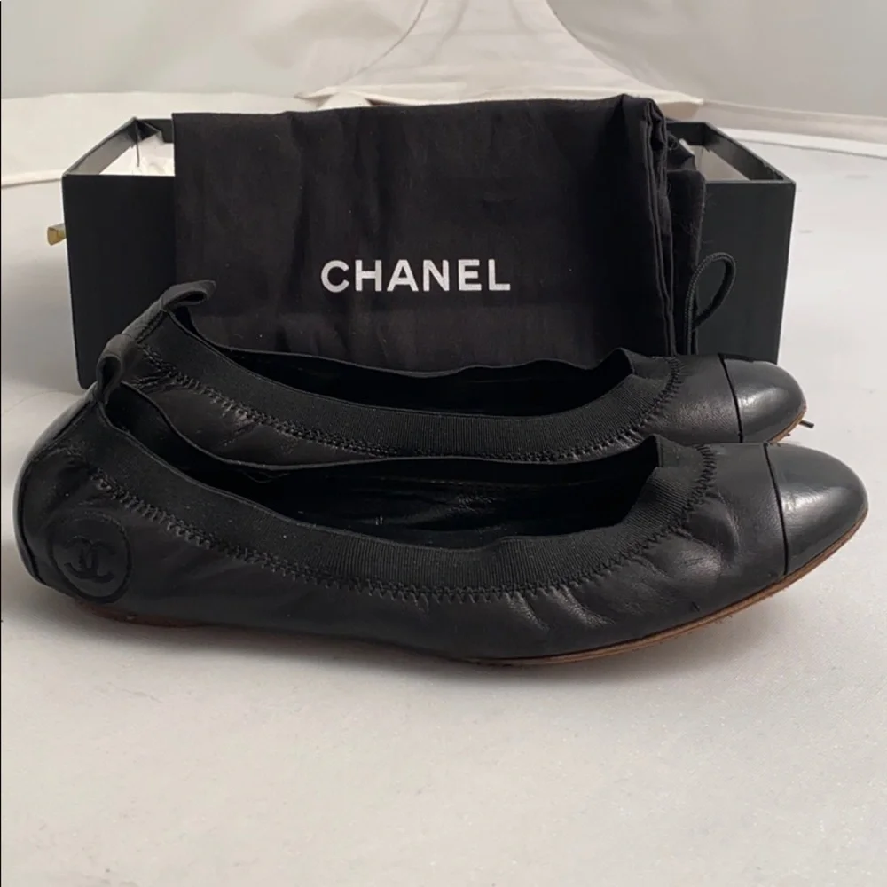Chanel black classic elastic ballet flats 7